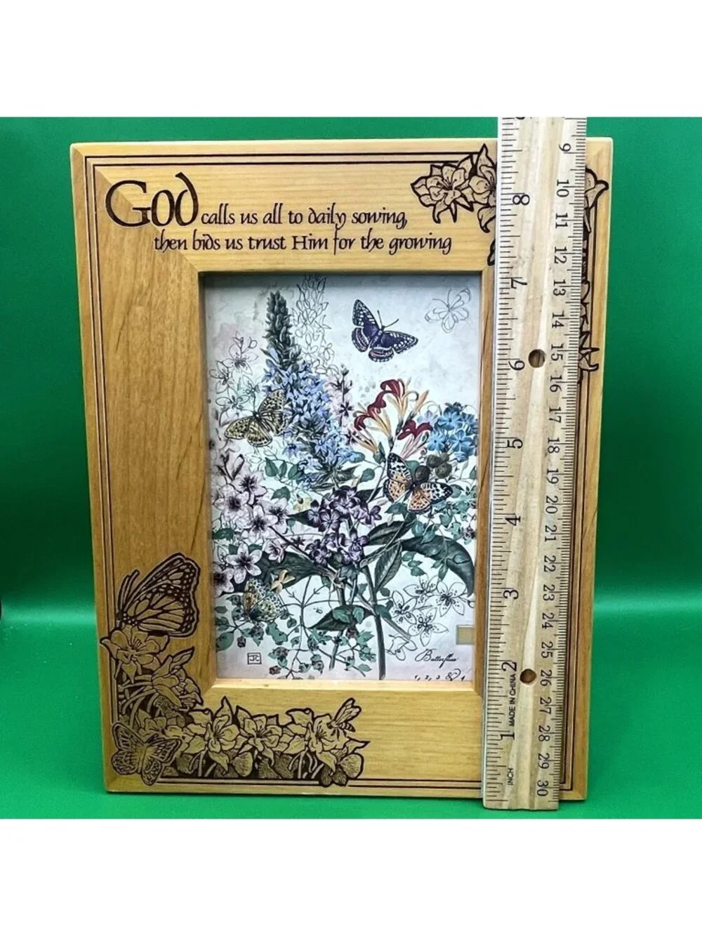 Harmony Creek Picture Frame Wood Engraved Butterflies Floral Christian 4x6 Photo
